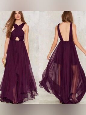 Nasty Gal Deep Plum Crisscross Maxi Dress